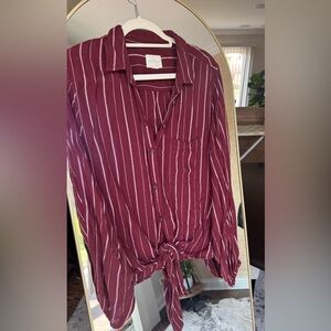 American Eagle Outfitters Maroon Striped Button Down Shirt